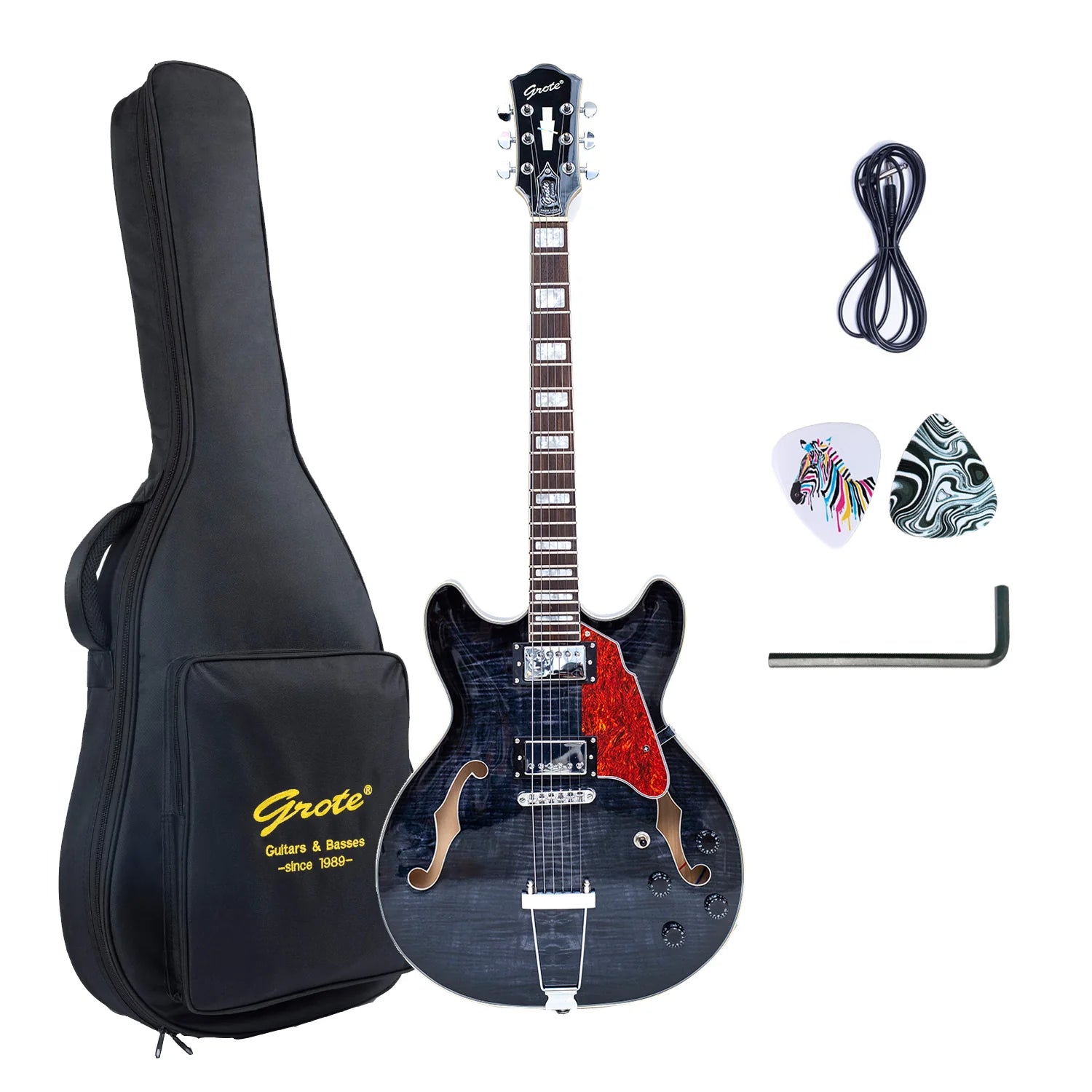 GROTE 335 STYLE SEMI-HOLLOW BODY JAZZ ELECTRIC GUITAR WITH GIGBAG GROTE 335 STYLE SEMI-HOLLOW BODY JAZZ ELECTRIC GUITAR WITH GIGBAG