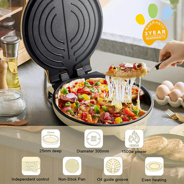 Bear 11.8'' Electric Round Griddle, DBC-C15E3, Nonstick Extra Large with Two Frying Pan, 1500W
