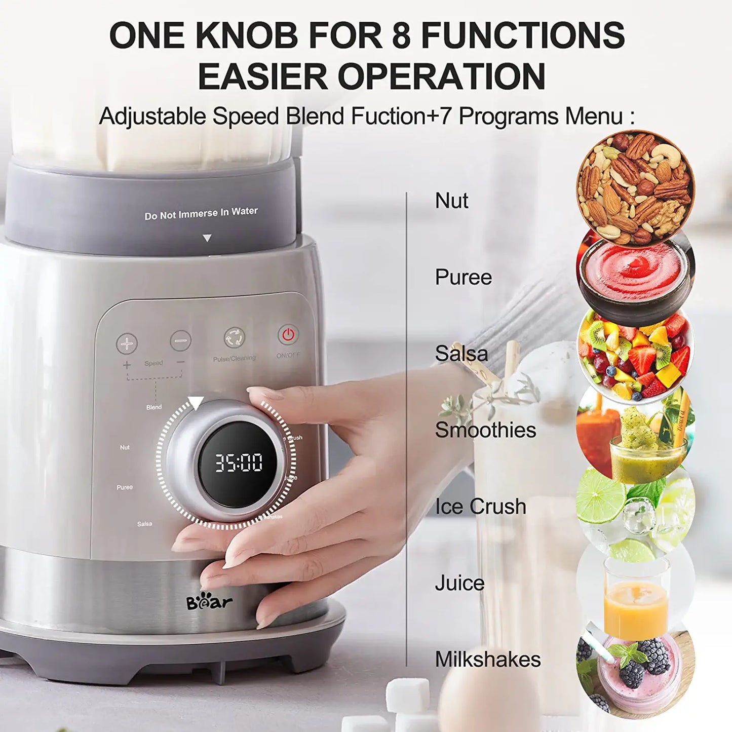 Bear Professional Blender, PBJ-B10U5, 1000W Countertop Blender for Kitchen