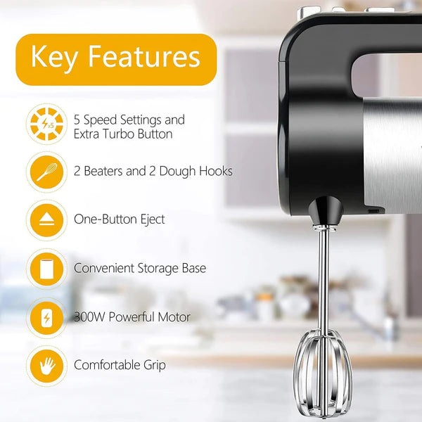 Bear Brand Electric Hand Mixer, DDQ-A30D2BK, 300W with 5 Speeds