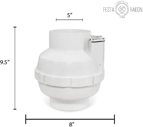 Festa Radon AMG Spirit Radon Fan - Quiet and Energy Efficient 121 CFM Radon Mitigation System Inline Fan - 5" Electric Waterproof Inline Duct Fan - Made with Sturdy Glass Reinforced Poly-Resin – White