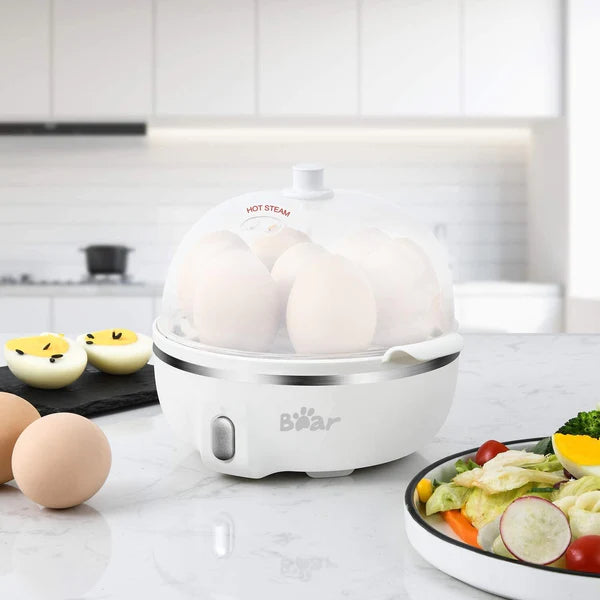 Bear Brand Rapid Electric Egg Cooker Poacher Bear, 14 Capacity Egg Boiler Auto Shut-Off, White