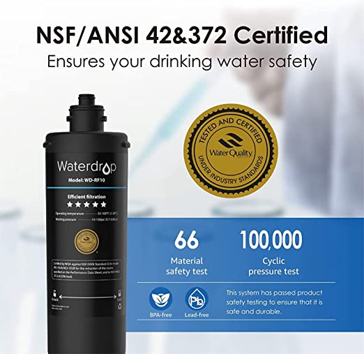 Waterdrop RF10 Replacement Filter Cartridge for 10UA/10UB Under Sink Water Filter, Reduces Lead, Chlorine, Bad Taste & Odor, NSF/ANSI 42 Certified, 8K Gallons High Capacity