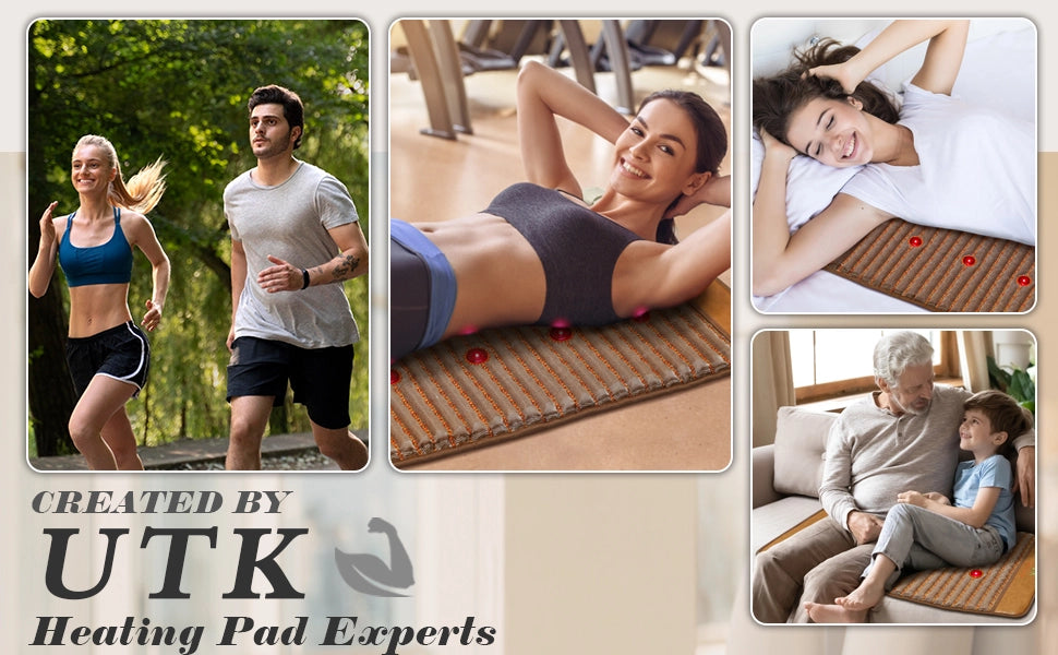 UTK Far Infrared Heating Pads for Back Pain Relief, Heat Pad with Full Tourmaline Beads, 8 Photon Infrared Heating Pad, Far Infrared Mats, Auto Shut Off & Travel Bag Includedļ¼Mproļ¼21'' x 31''ļ¼