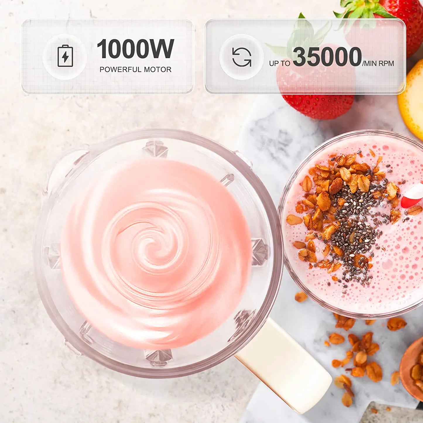 Bear Professional Blender, PBJ-B10U5, 1000W Countertop Blender for Kitchen