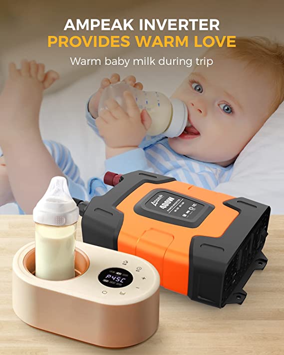 Ampeak Upgraded 400W Car Power Inverter 4.8A Dual USB Ports 2 AC Outlets Car Convert DC 12V to AC 110V Power for Devices-11 Safe Protections