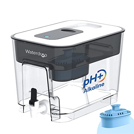 Waterdrop Alkaline Water Filter Dispenser, Large 40-Cup, Up to PH 9.5, Healthy, Clean & Toxin-Free Mineralized Alkaline Water, 100-Gallon, BPA Free, Black (1 Filter Included)