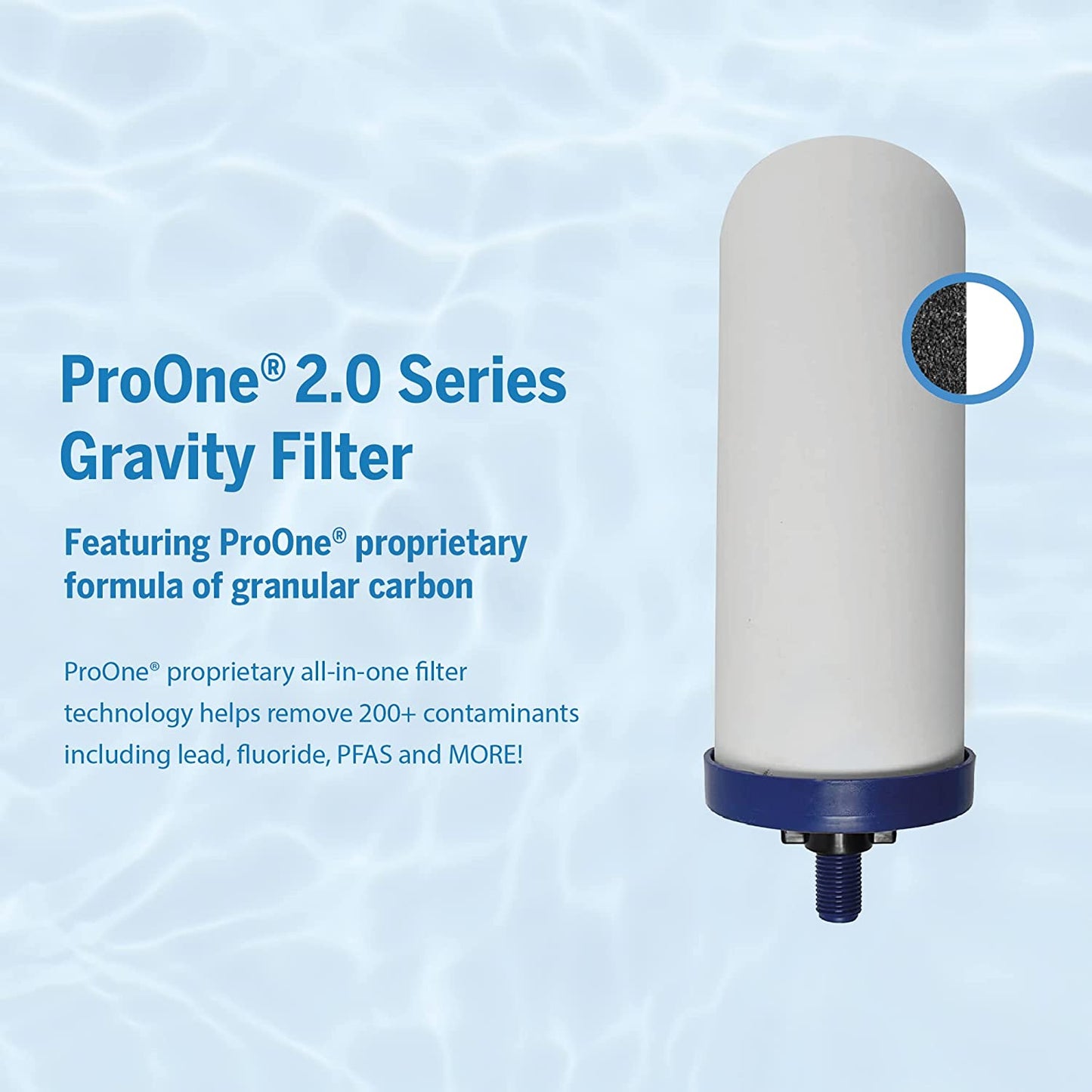 ProOne Big+ Stainless-Steel Gravity Water Filter System, 3-Gallon Water Capacity, Countertop Water Dispenser for Home, Camping, and Travel w/ (1) 7-inch Filter & Wire Stand