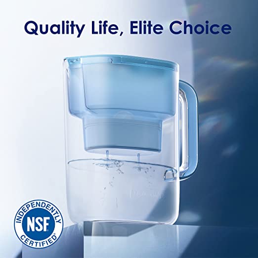 Waterdrop 200-Gallon Long-Life Lucid 10-Cup Water Filter Pitcher, NSF Certified, 5X Times Lifetime, Reduces Chlorine, BPA Free, Blue