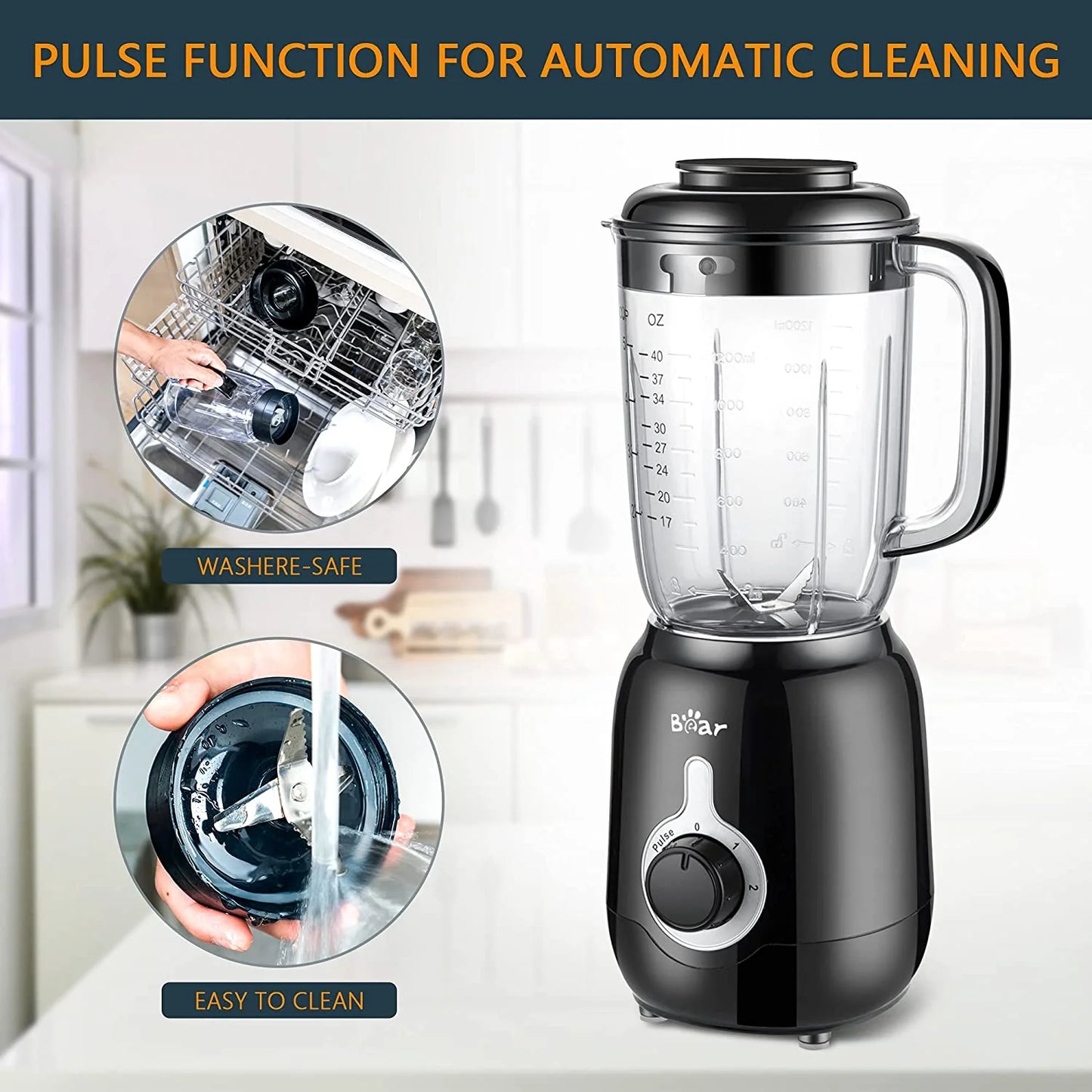 Bear Countertop Blender, LLJ-B12K1, 40oz Blender Cup, 700W 3 Speed