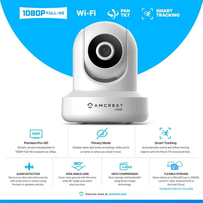 Amcrest 2MP WiFi Security Camera Pan/Tilt White IP2M-841W-V3