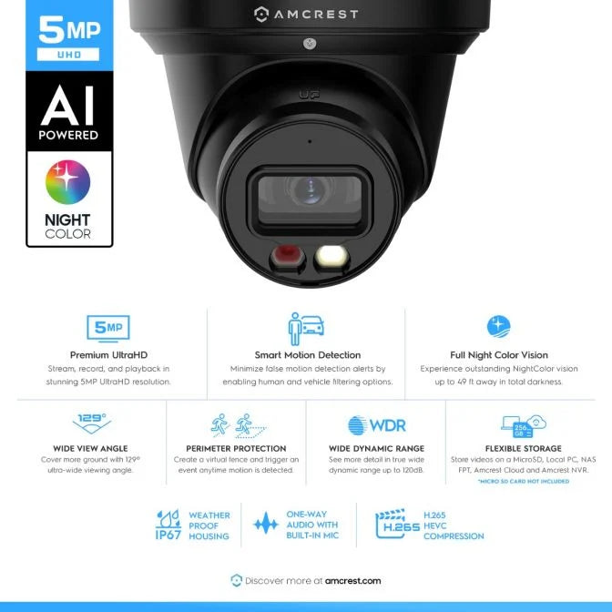 Amcrest 5MP AI IP PoE Turret Cam IP5M-T1277EB-AI (Black)