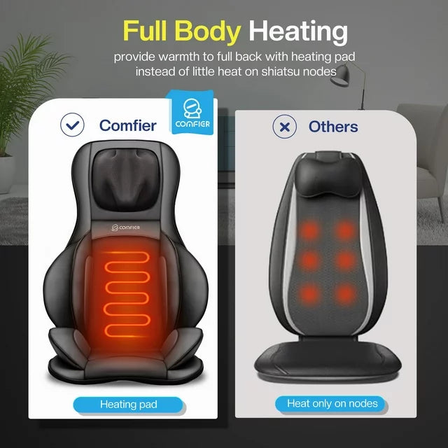 Back Massager with Heat Shiatsu Massage Chair Pad Air Compression Seat Cushion, Black, Gifts for Mom,Dad
