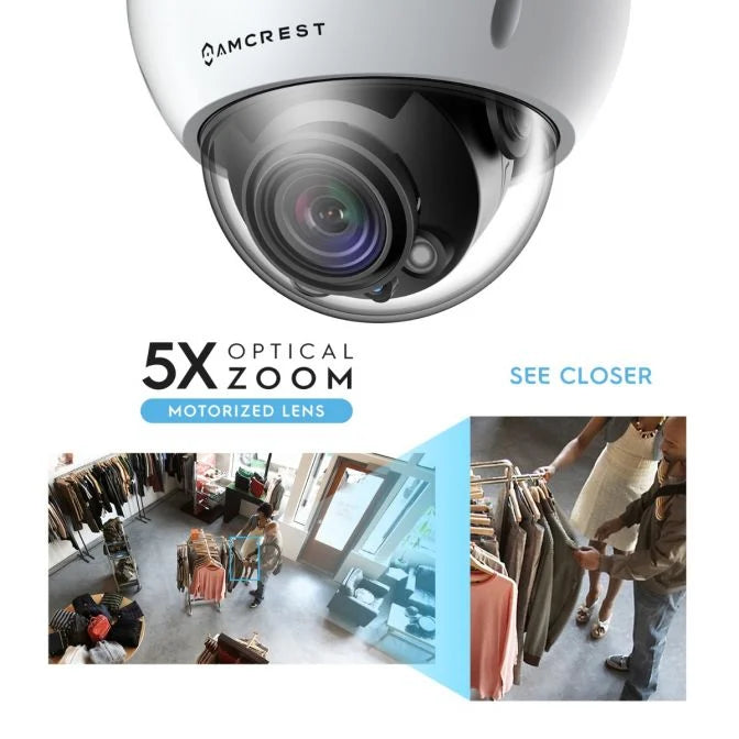 Amcrest 4K Optical Zoom AI POE Camera, 2.7mm~13.5mm Lens, IP67, 5X Optical Zoom, (IP8M-VD2893EW-AI)