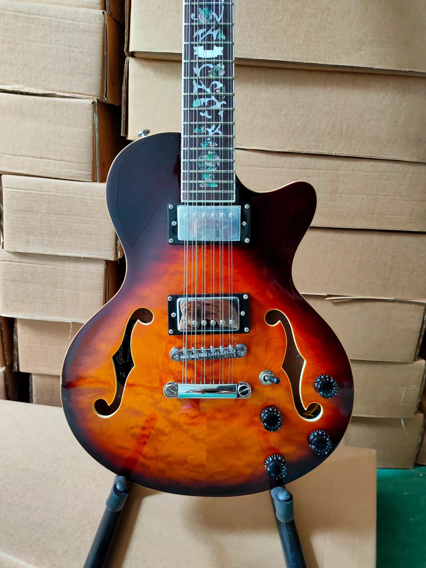 GROTE 12 STRING ELECTRIC GUITAR SEMI-HOLLOW BODY WITH MAPLE VENEER