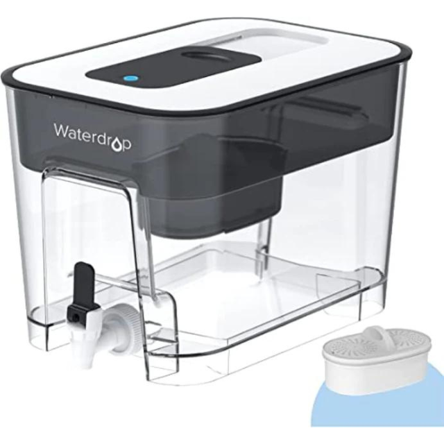 Waterdrop 200-Gallon Long-Life 40-Cup Water Filter Dispenser with 1 Filter, 5X Times Lifetime, Reduces Chlorine and More, BPA Free, Black