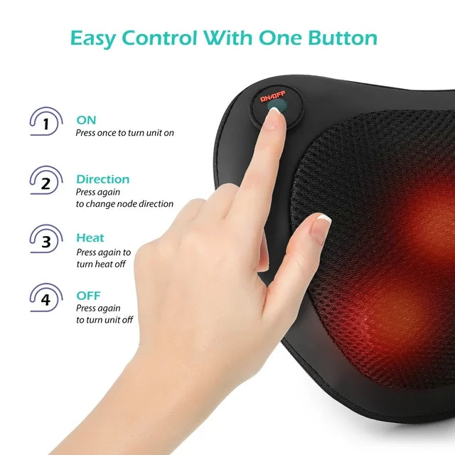 Belmint Shiatsu Pillow Massager with Heat, Infrared Heating, 4 Deep-Kneading Shiatsu Massage Nodes for Back, Neck and Shoulders