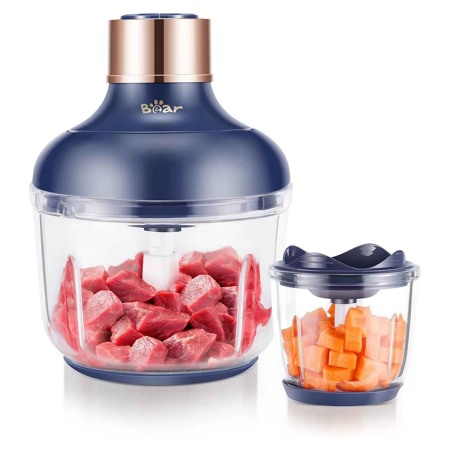 Bear Electric Food Chopper QSJ-D03Q1, 2 Glass Bowls (2L/8 Cup+0.6L/2.5 Cup), 400W