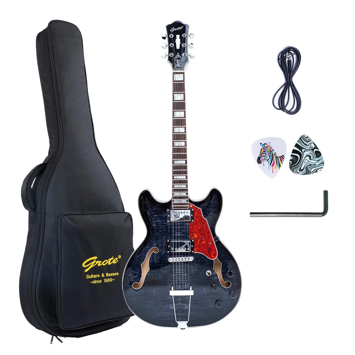 GROTE 335 STYLE SEMI-HOLLOW BODY JAZZ ELECTRIC GUITAR WITH GIGBAG