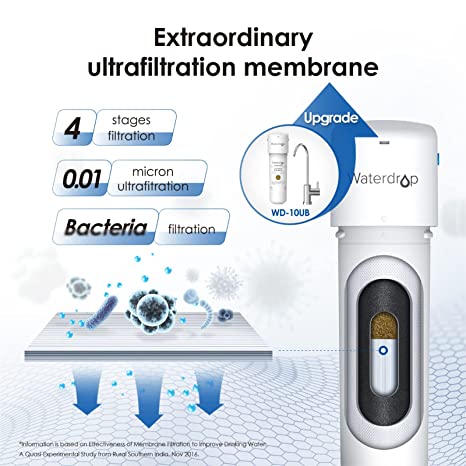 Waterdrop 10UBW-UF 0.01 μm Ultra Filtration Under Sink Water Filter System for Baçtёria Reduction, Reduces Lead, Chlorine, Bad Taste & Odor, 8K Gallons, with Dedicated Faucet, USA Tech