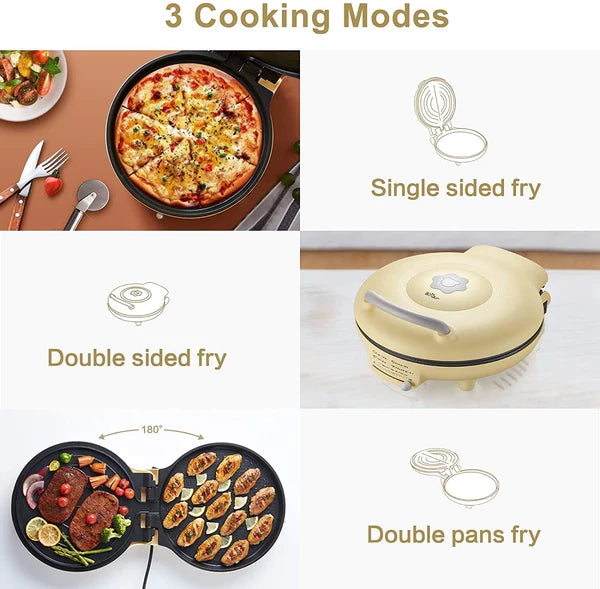 Bear 11.8'' Electric Round Griddle, DBC-C15E3, Nonstick Extra Large with Two Frying Pan, 1500W