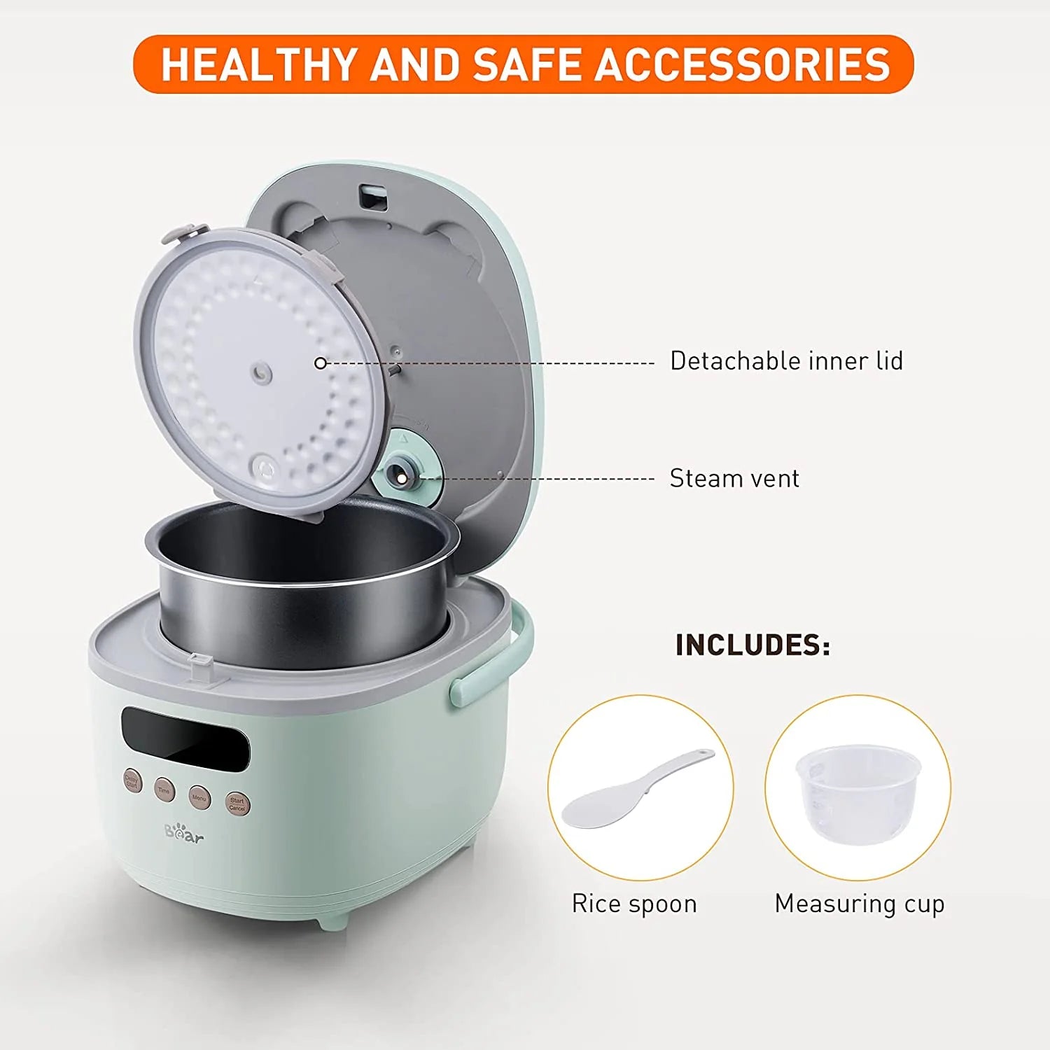 BEAR Rice Cooker Small 2 Cups Uncooked(4Cups Cooked), 1.2L Small Rice Cooker  wit
