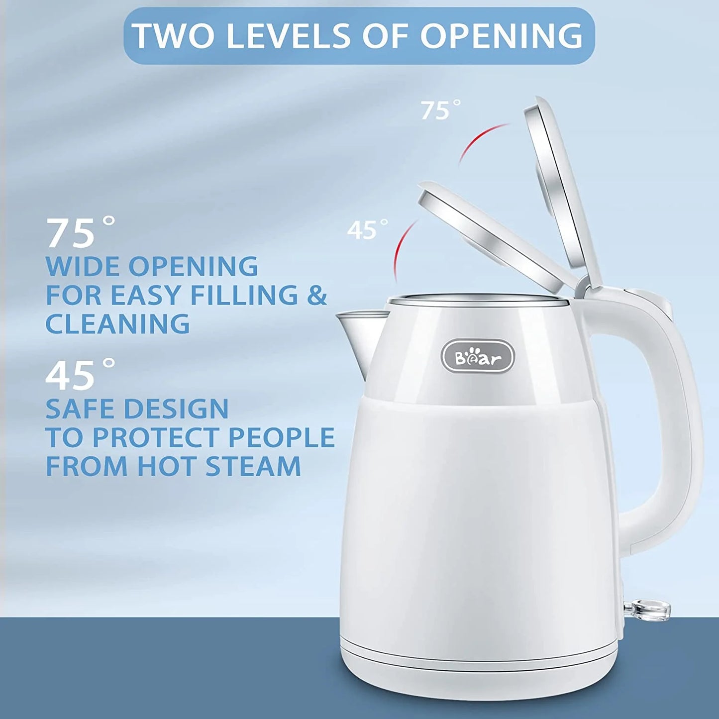Bear Electric Kettle, ZDH-Q15U8, 1.5L Stainless Steel , 1500W with Auto Shut Off & Dry Protection