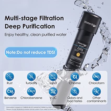 Waterdrop 17UA 3 Years Under Sink Water Filter System-Reduces Lead, Chlorine, Bad Taste & Odor-Under Counter Water Filter Direct Connect to Kitchen Faucet-NSF/ANSI 42 Certified-24000 Gallons-USA Tech