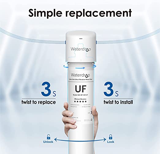 Waterdrop RF15W-UF 0.01 Micron Water Filter, Reduces Lead, Chlorine, Bad Taste & Odor, 16K Gallons High Capacity, Replacement for Waterdrop Under Sink Water Filtration System, White