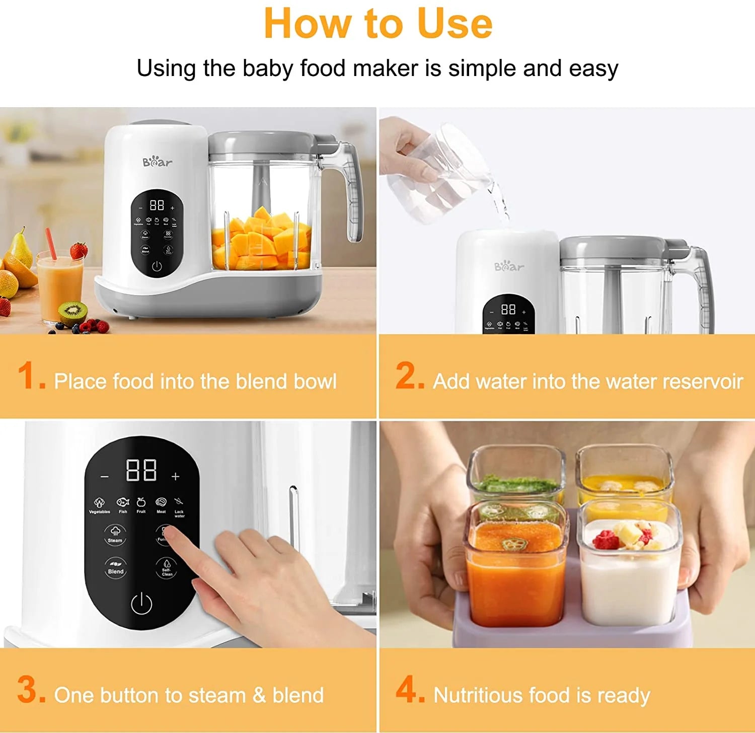 Bear Baby Food Maker  One Step Baby Food Steamer and Blender SJJ-R03B –  ONEWAY GOODS