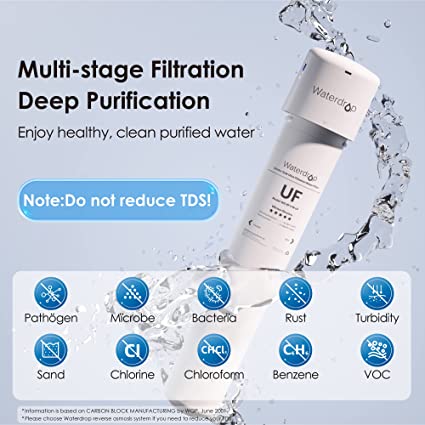 Waterdrop 17UBW-UF 0.01 μm Ultra Filtration Under Sink Water Filter System for Baçtёria Reduction, Reduces Lead, Chlorine, Bad Taste & Odor, 24K Gallons, with Dedicated Brushed Nickel Faucet, USA Tech