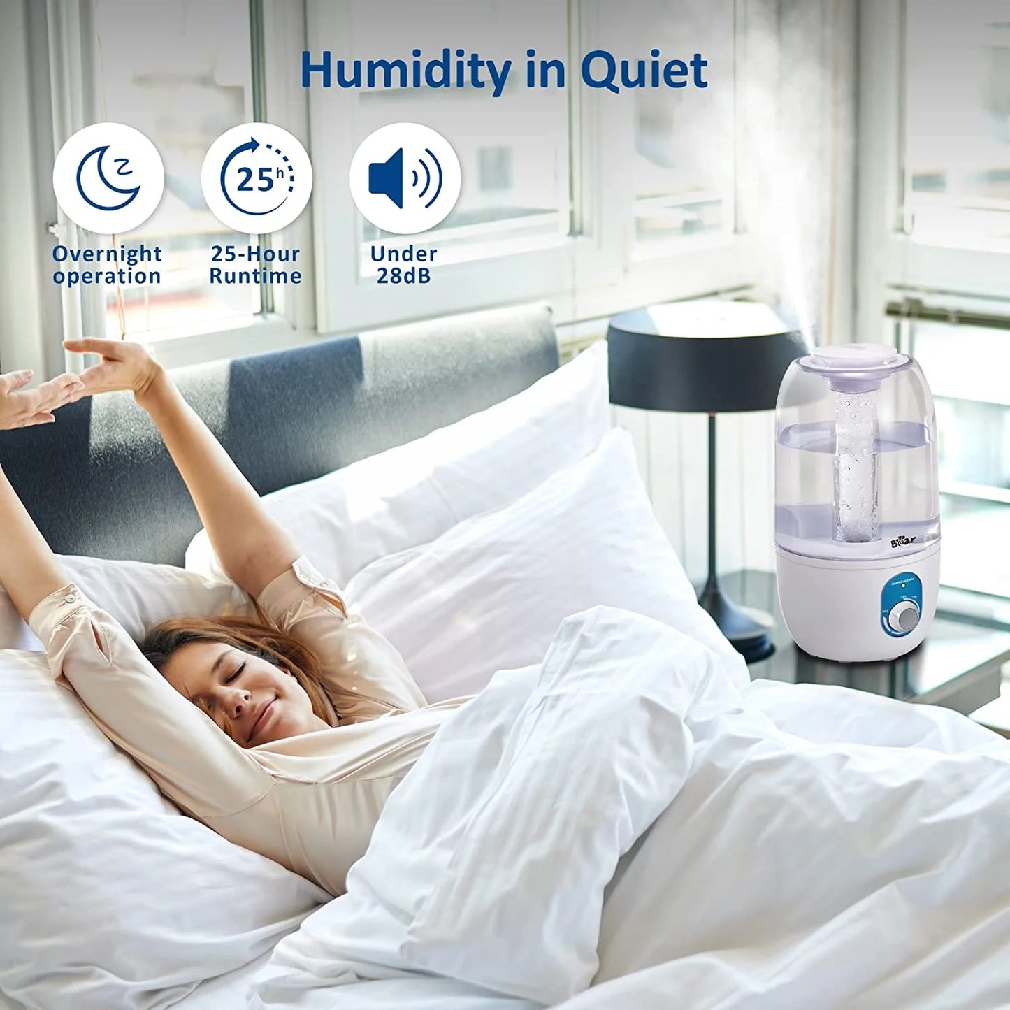BEAR 3L Cool Mist Humidifier JSQ-A30Y1 for Home Nursery Office Indoor Plants, Quiet Air Humidifier Last up to 25Hours