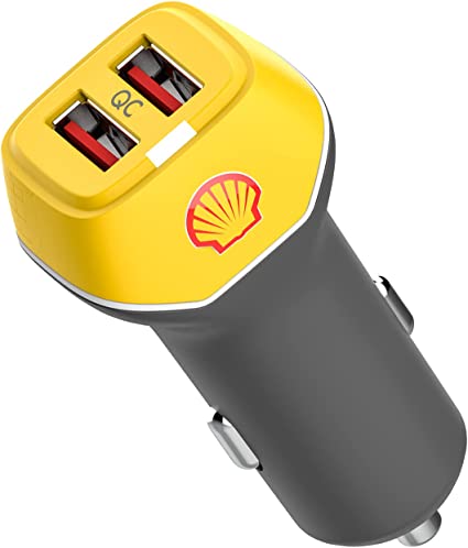 Shell Mini Car Charger 24W Fast Charge Dual Port USB Adapter with LED Indicator, Fast Charging for iPhone Pro/Max/Mini, iPad Air/Mini, Android & USB Gadgets