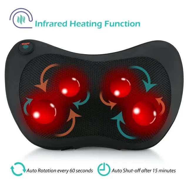 Belmint Shiatsu Pillow Massager with Heat, Infrared Heating, 4 Deep-Kneading Shiatsu Massage Nodes for Back, Neck and Shoulders