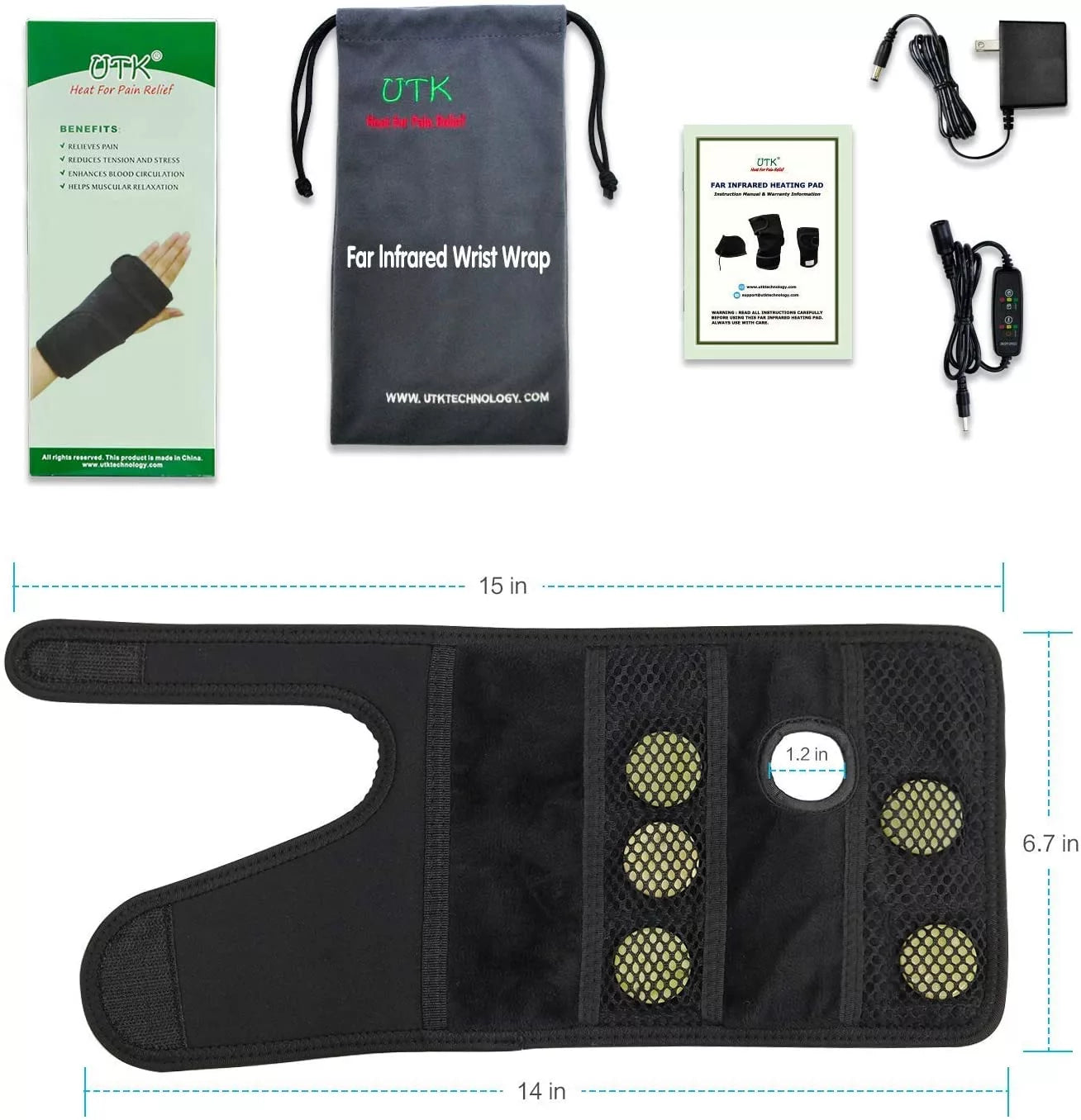 UTK Jade Infrared Wrist Heating Pad Wrap for Carpal Tunnel Relieves Sprains and Sore Muscles