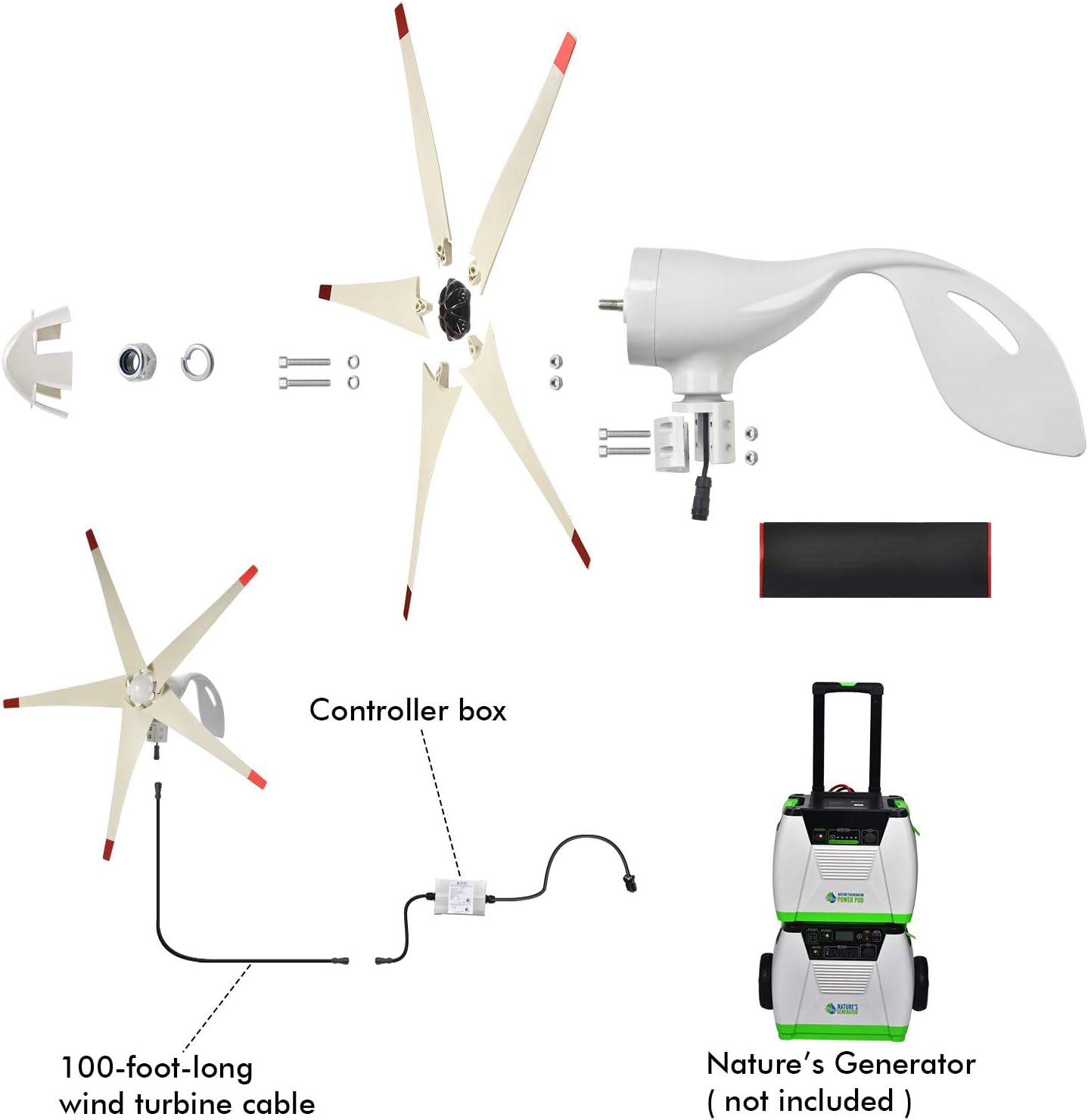 Nature's Generator Wind Turbine Includes 100 Foot 12 AWG Cable
