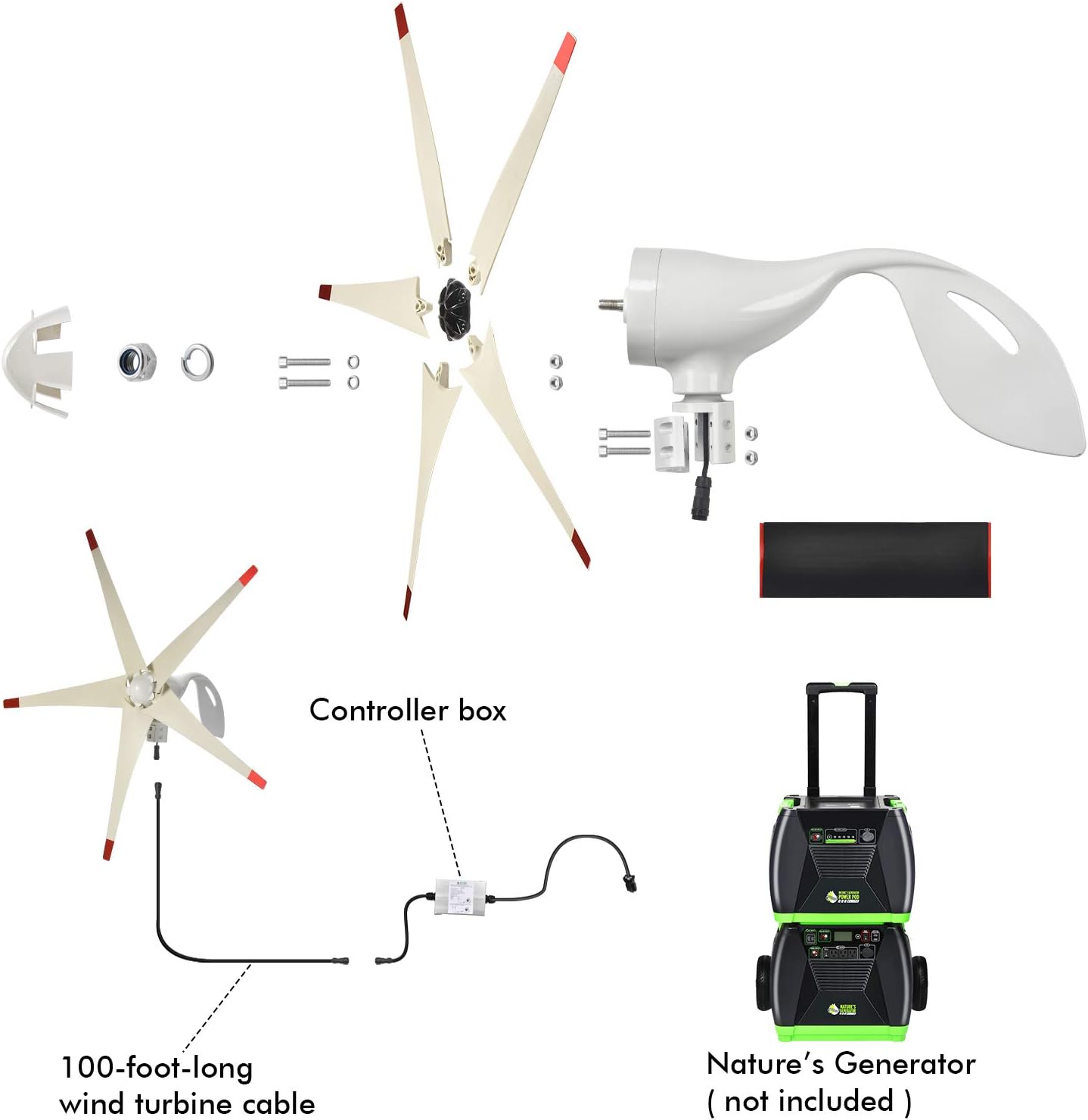 Nature's Generator Wind Turbine Includes 100 Foot 12 AWG Cable
