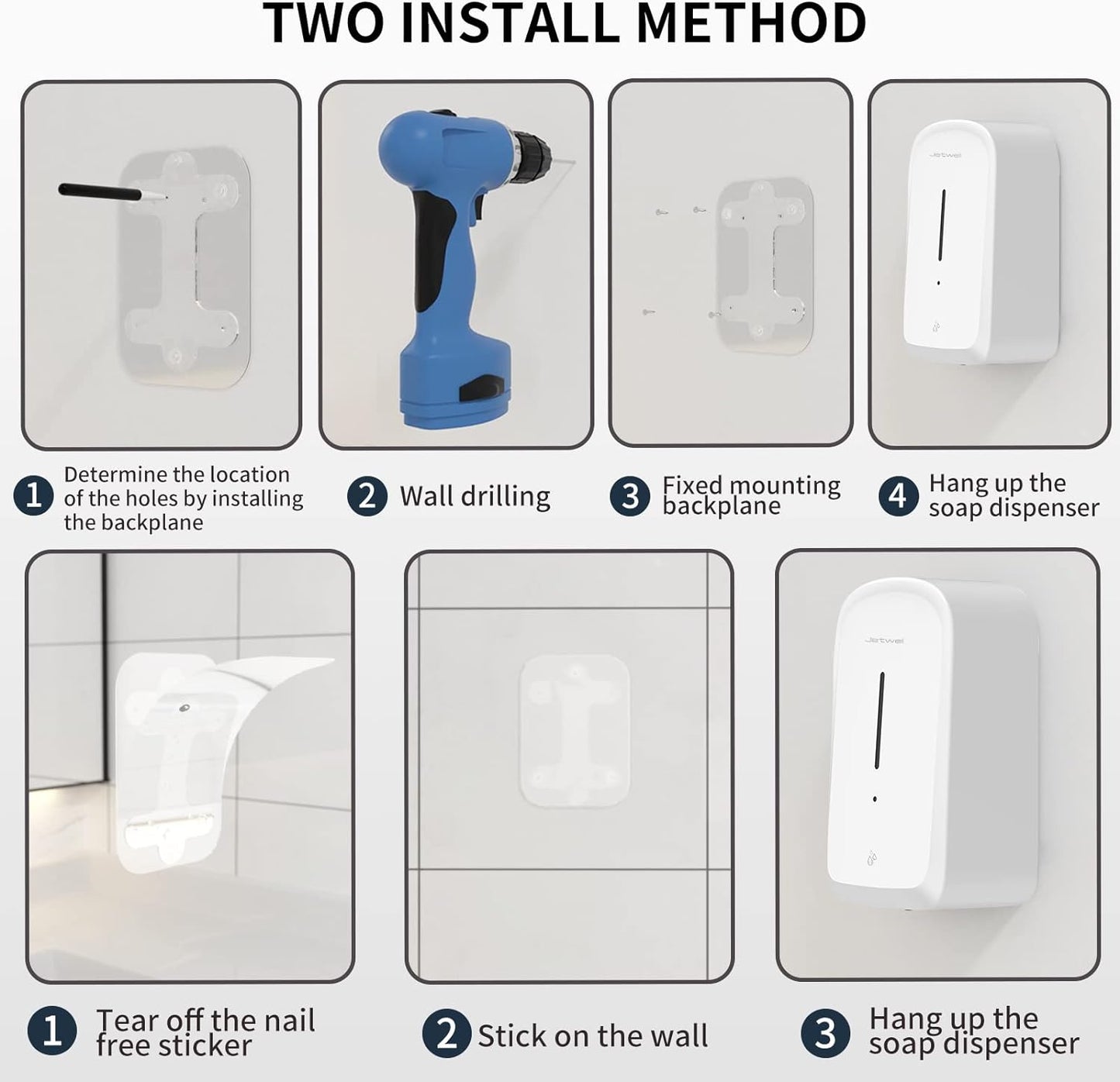 JETWELL Autoatic Touch-Less Hand Soap Dispenser, Wall Mount 34OZ/1000ML Liquid Drop Dispenser - JW1220