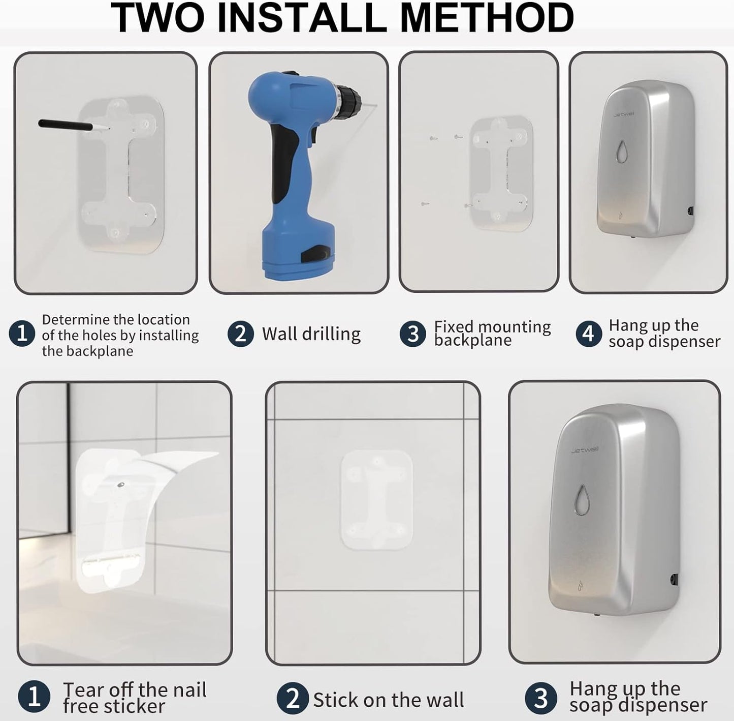 JETWELL Autoatic Touch-Less Hand Soap Dispenser, Wall Mount 34OZ/1000ML Liquid Drop Dispenser - JW1225