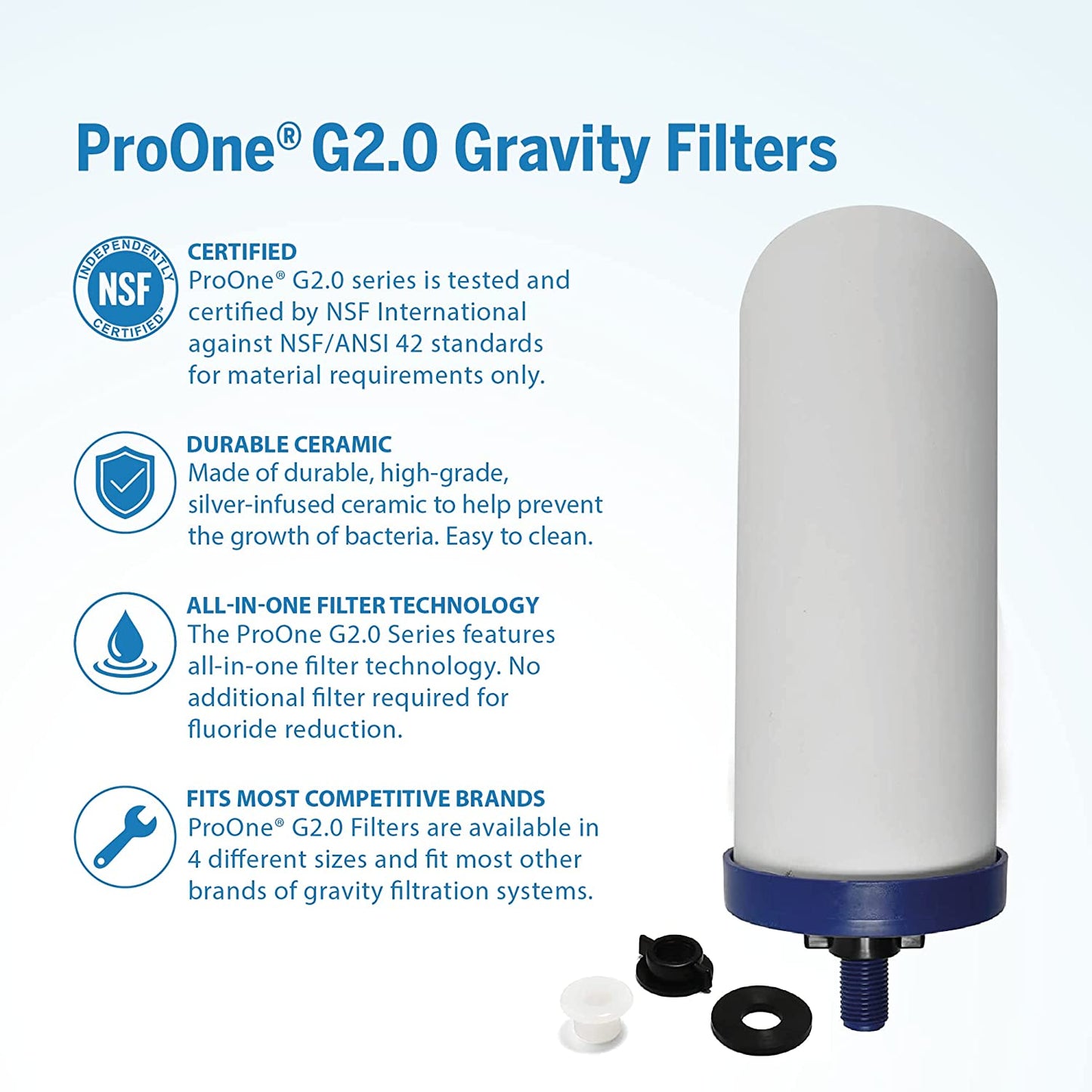ProOne Big+ Stainless-Steel Gravity Water Filter System, 3-Gallon Water Capacity, Countertop Water Dispenser for Home, Camping, and Travel w/ (3) 9-inch Filters & Wire Stand