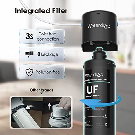 Waterdrop 10UB-UF 0.01 μm Ultra Filtration Under Sink Water Filter System for Baçtёria Reduction, Reduces Lead, Chlorine, Bad Taste & Odor, 8K Gallons, with Dedicated Faucet, USA Tech