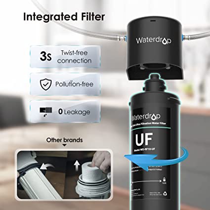 Waterdrop 10UA-UF 0.01 μm Ultra Filtration Under Sink Water Filter for Baçtёria Reduction, Reduces Lead, Chlorine, Bad Taste & Odor, 8K Gallons, Direct Connect to Kitchen Faucet, USA Tech