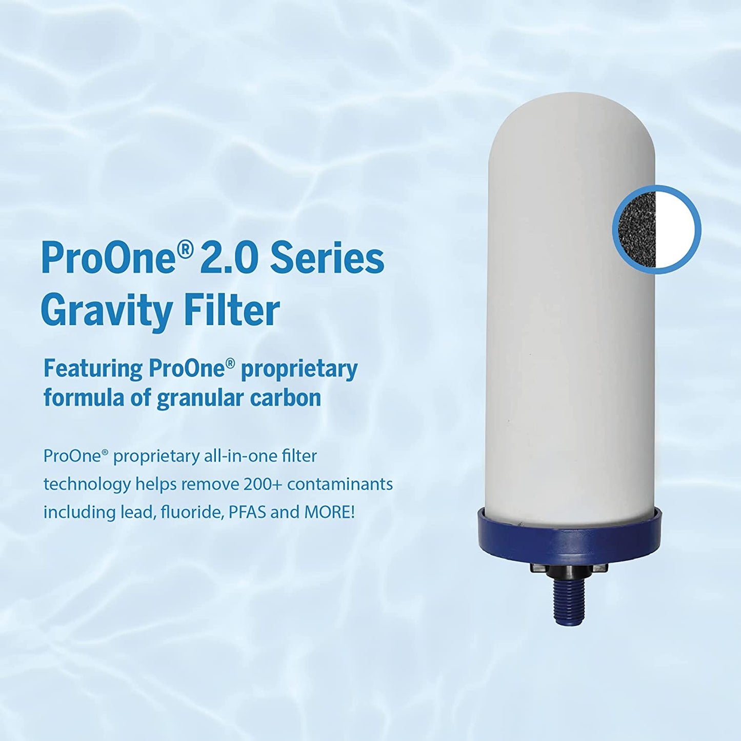 ProOne Big+ Stainless-Steel Gravity Water Filter System, 3-Gallon Water Capacity, Countertop Water Dispenser for Home, Camping, and Travel w/ (3) 9-inch Filters & Wire Stand