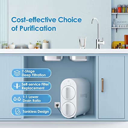 Waterdrop G2 Reverse Osmosis System, 7 Stage Tankless RO Water Filter System, Under Sink Water Filtration System, 400 GPD, 1:1 Pure to Drain, Reduces TDS, FCC Listed, USA Tech, WD-G2-W, White