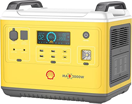 Shell 2000W Portable Power Station, 1997Wh LiFePO4 Battery, Solar Power Generator with 6 AC Outlets (Solar Panel Optional), 2 USB-C Ports 100W Max, UPS Power Supply, LED Light for Home Emergency