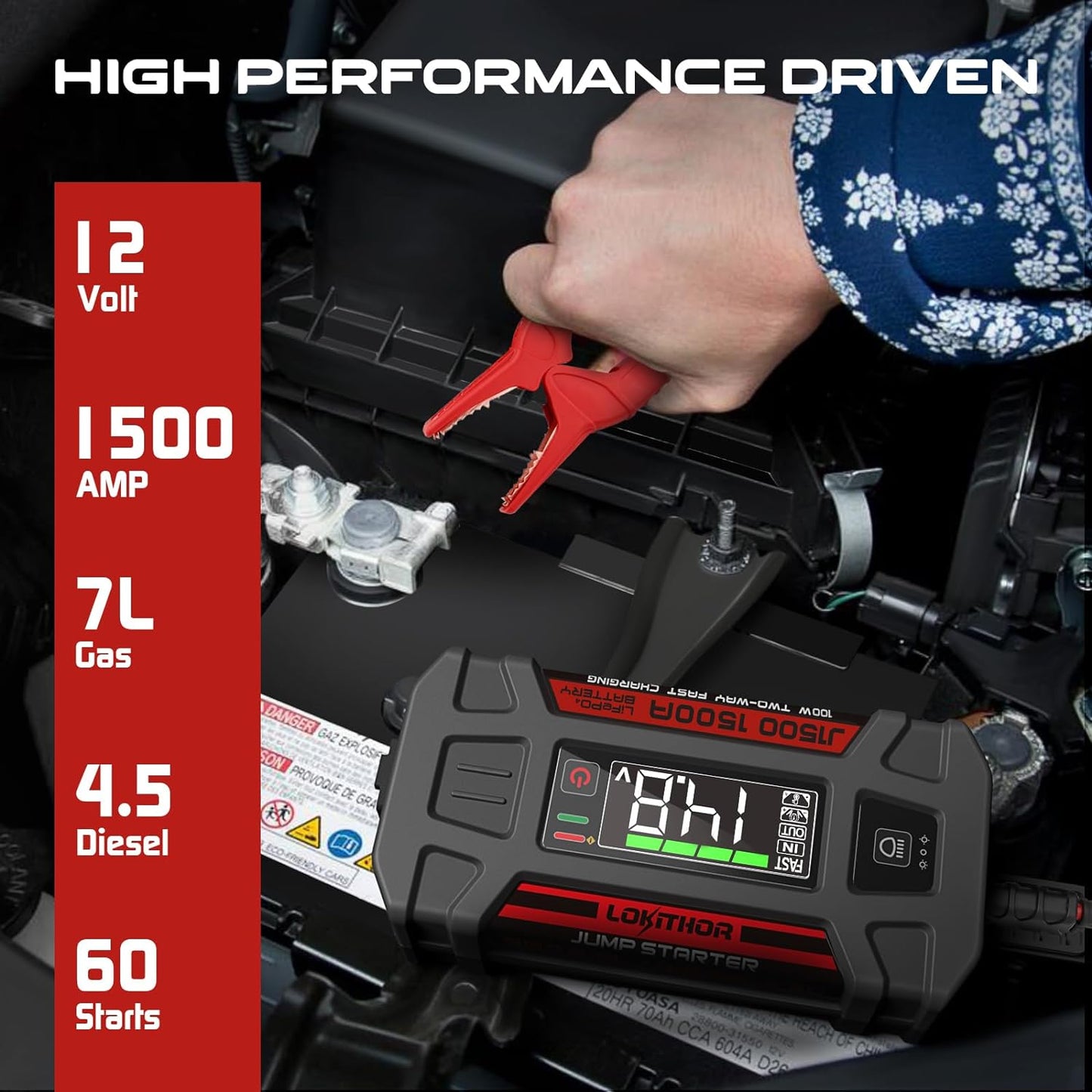 Lokithor J1500 1000A 12V LiFePO4 Jump Starter 46Wh