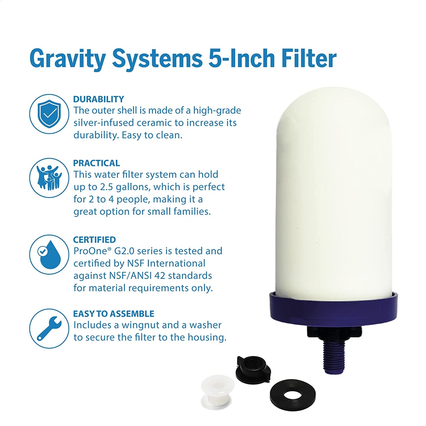 ProOne Big II Gravity Water Filter, 2.5-Gallon Water Filtration System with 5-Inch Filter and BPA-Free Spigot