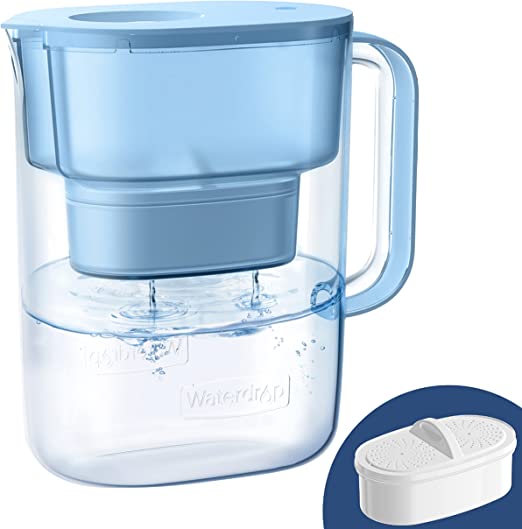 Waterdrop 200-Gallon Long-Life Lucid 10-Cup Water Filter Pitcher, NSF Certified, 5X Times Lifetime, Reduces Chlorine, BPA Free, Blue
