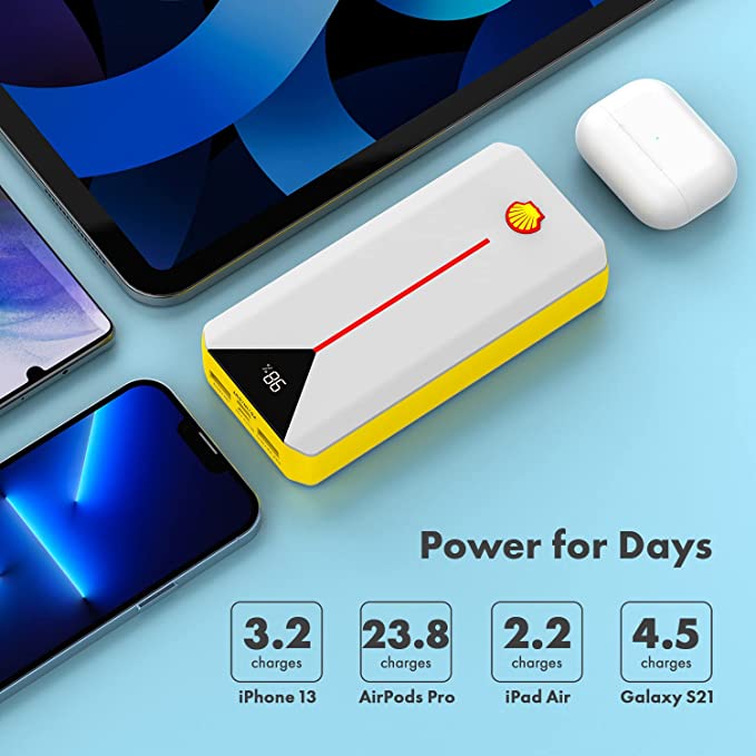 SHELL Portable Charger Fast Charging 20000mAh USB Portable Phone Charger with 30W PD, 3 Outports Battery Pack Charger Portable for iPhone Samsung Galaxy iPad Tablet.