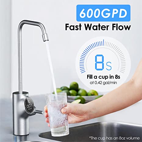 Waterdrop D6 Reverse Osmosis System, 600 GPD Tankless RO Water Filter System, 2:1 Pure to Drain, Under Sink RO System, Smart LED Faucet, Reduce TDS, High Flow, Easy Installation, USA Tech Support